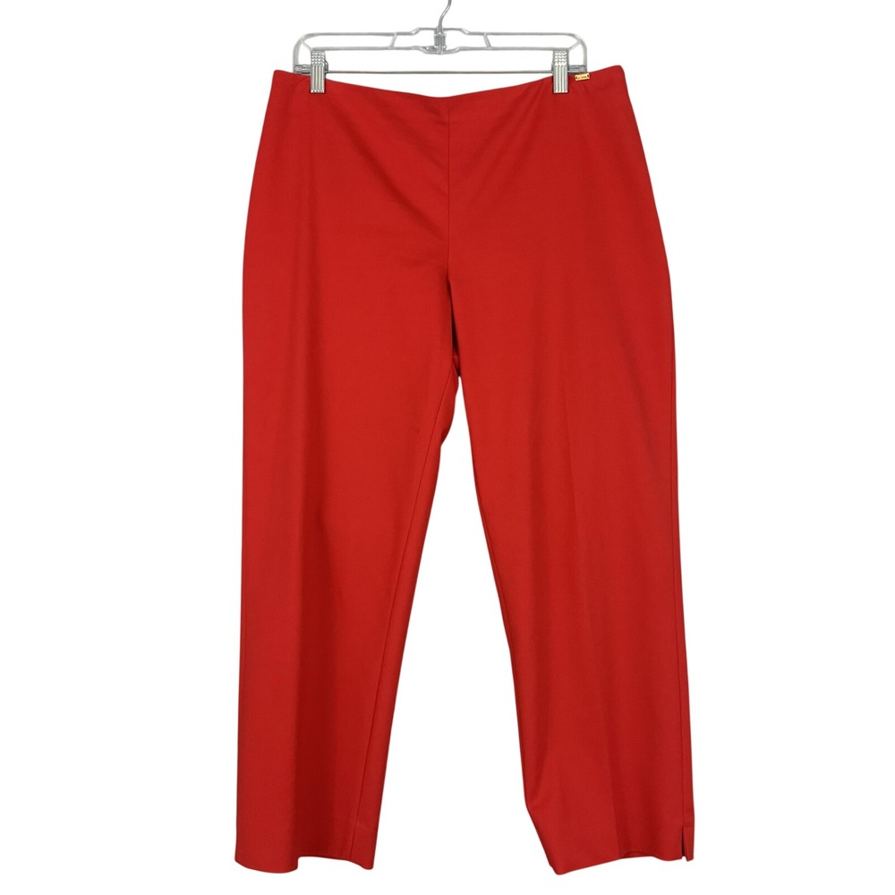 St. John Pants Women 12 Red Straight Leg Flat Front Ankle Slit Office Cropped